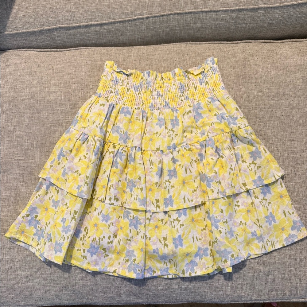 Floral Yellow and Blue Tiered Skirt